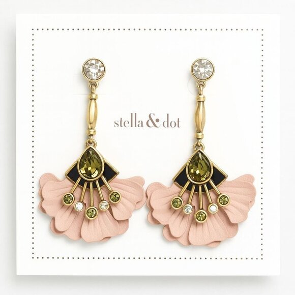 Stella & Dot Rory Floral Leather Earrings Blush - Brand New! - Picture 7 of 7